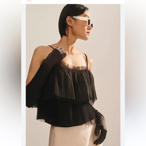 Anthropologie Tops - Anthropologie Black Layered Pleated Tulle Tank Top